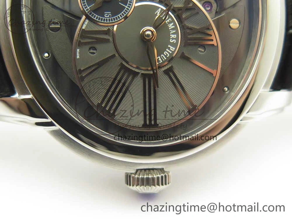 Millennium Series 15350 SS V9F 1:1 Best Edition Black Skeleton Dial on Black Leather Strap A4101
