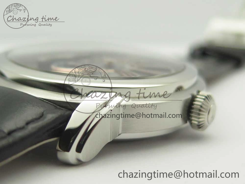 Millennium Series 15350 SS V9F 1:1 Best Edition Black Skeleton Dial on Black Leather Strap A4101