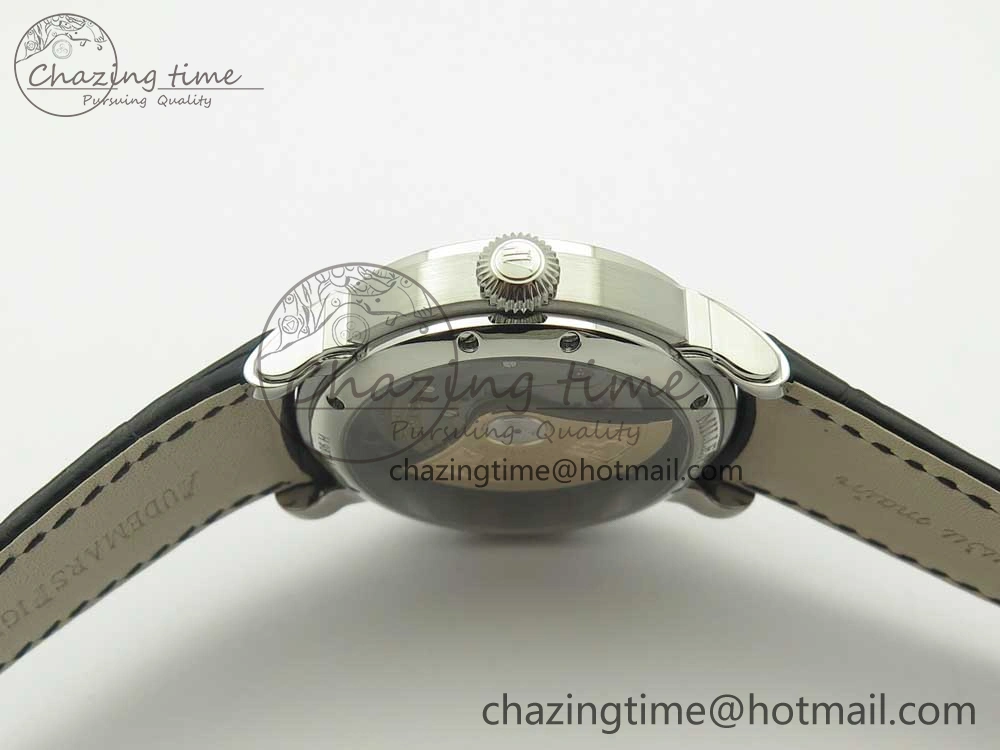 Millennium Series 15350 SS V9F 1:1 Best Edition Black Skeleton Dial on Black Leather Strap A4101