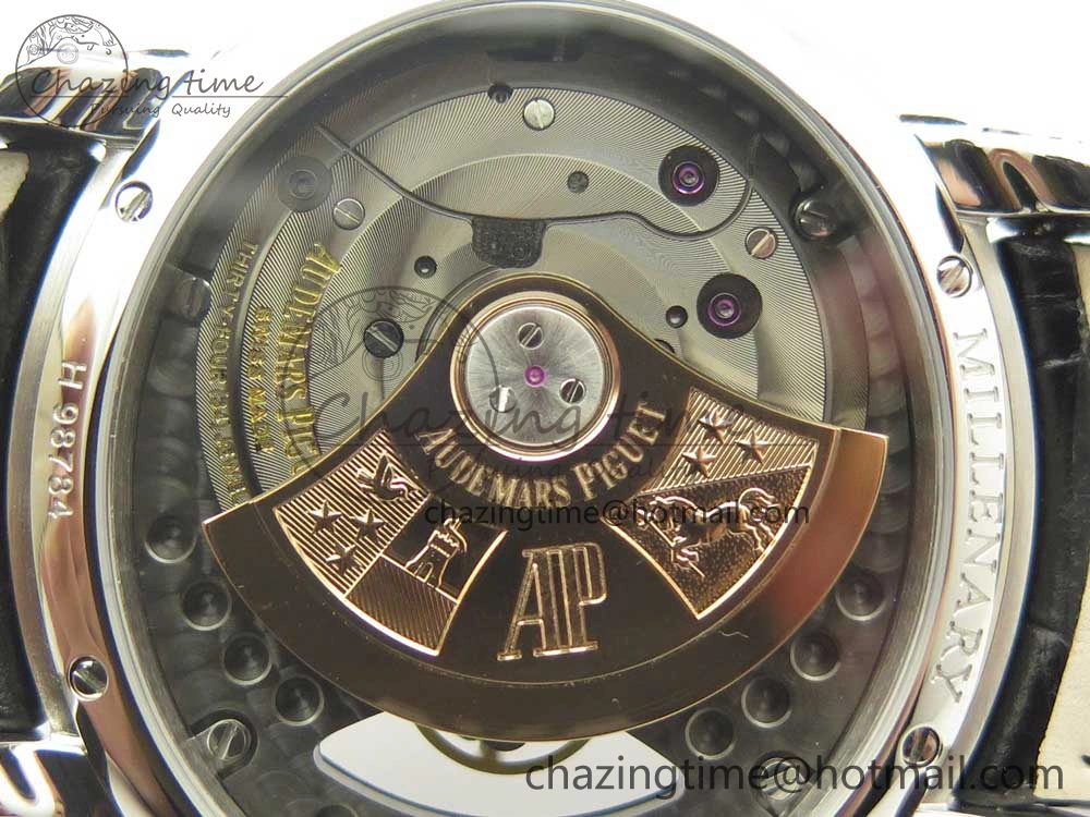 Millennium Series 15350 SS V9F 1:1 Best Edition Black Skeleton Dial on Black Leather Strap A4101