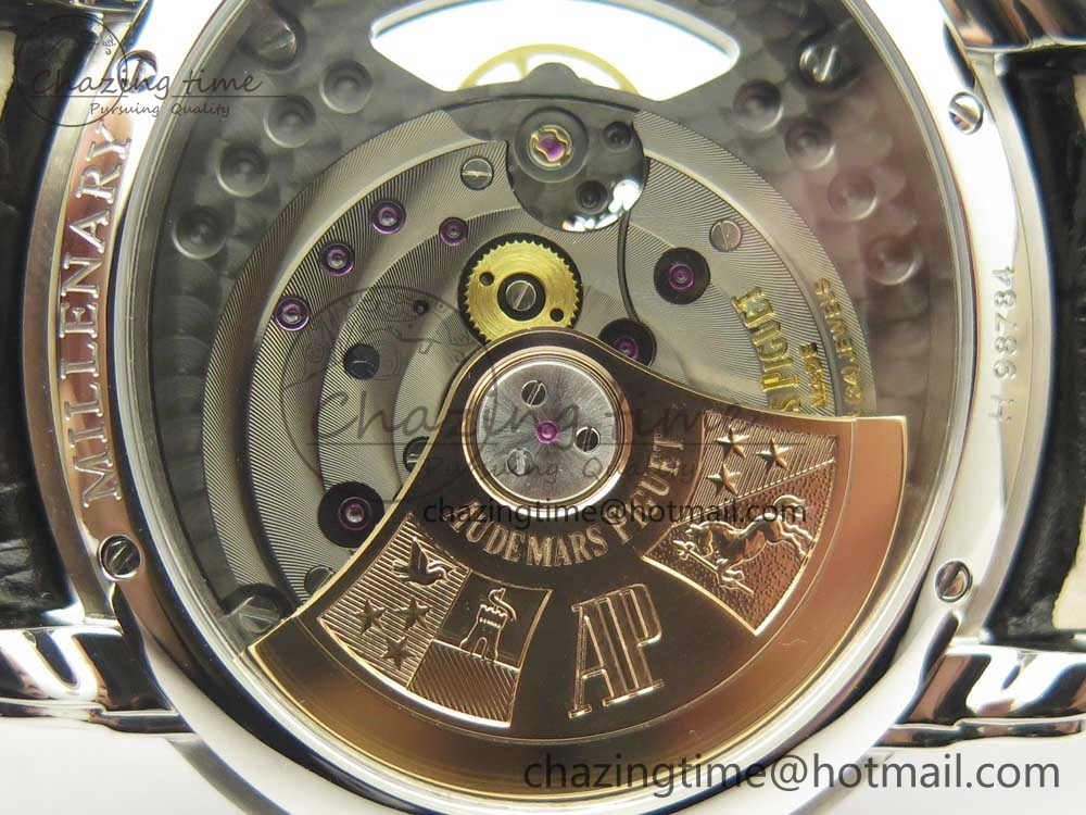 Millennium Series 15350 SS V9F 1:1 Best Edition Black Skeleton Dial on Black Leather Strap A4101