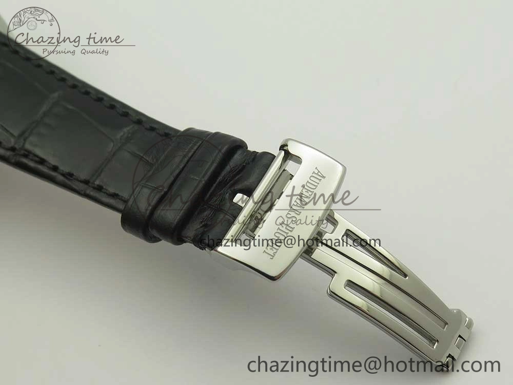 Millennium Series 15350 SS V9F 1:1 Best Edition Black Skeleton Dial on Black Leather Strap A4101