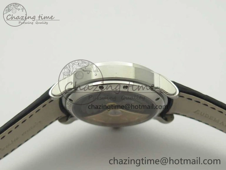 Millennium Series 15350 SS V9F 1:1 Best Edition Black White Skeleton Dial on Black Leather Strap A4101