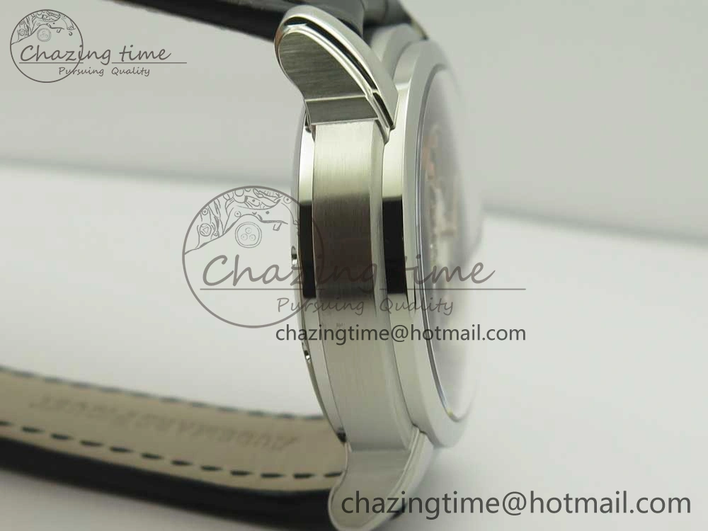Millennium Series 15350 SS V9F 1:1 Best Edition Black White Skeleton Dial on Black Leather Strap A4101