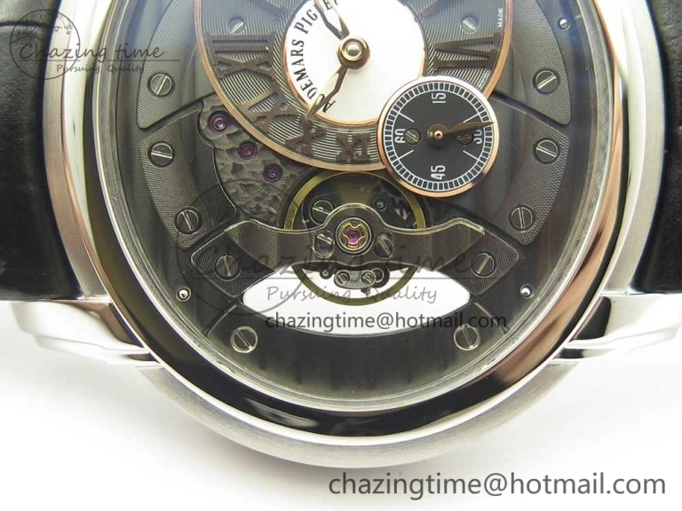 Millennium Series 15350 SS V9F 1:1 Best Edition Black White Skeleton Dial on Black Leather Strap A4101