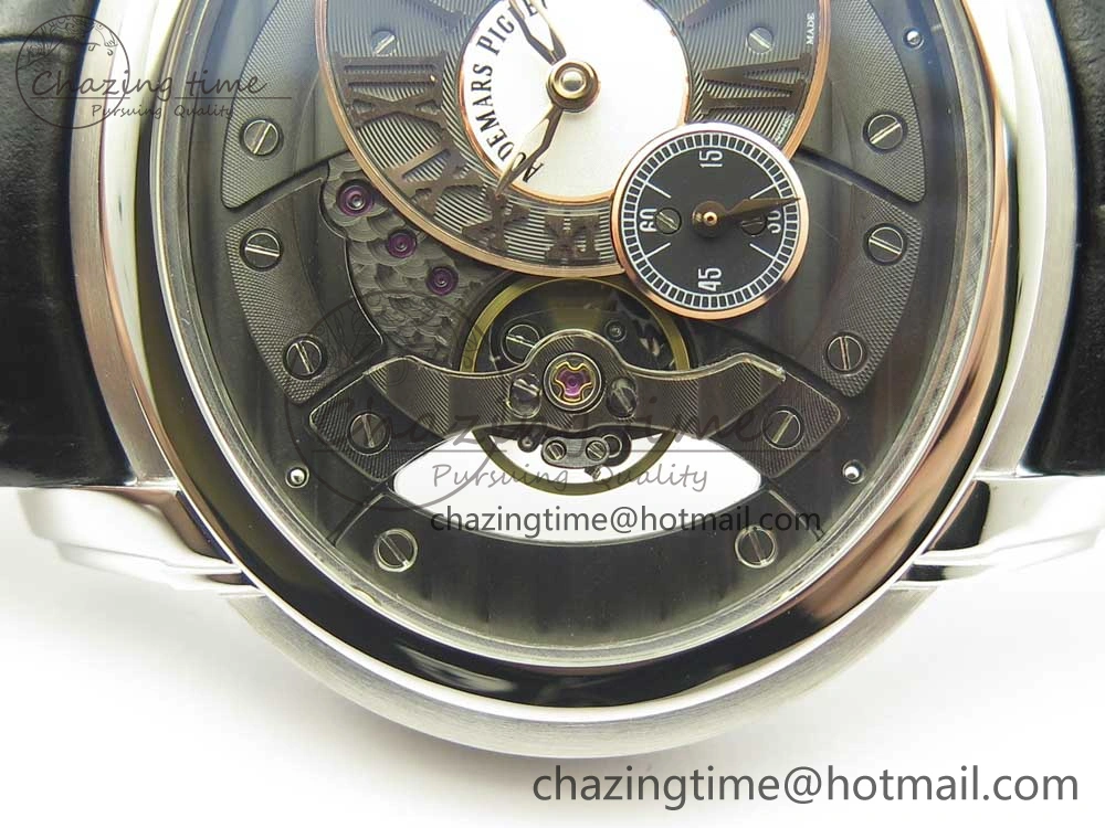 Millennium Series 15350 SS V9F 1:1 Best Edition Black White Skeleton Dial on Black Leather Strap A4101