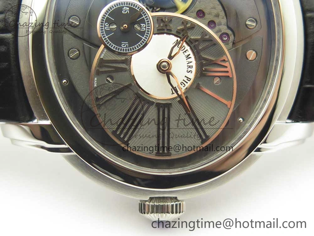 Millennium Series 15350 SS V9F 1:1 Best Edition Black White Skeleton Dial on Black Leather Strap A4101