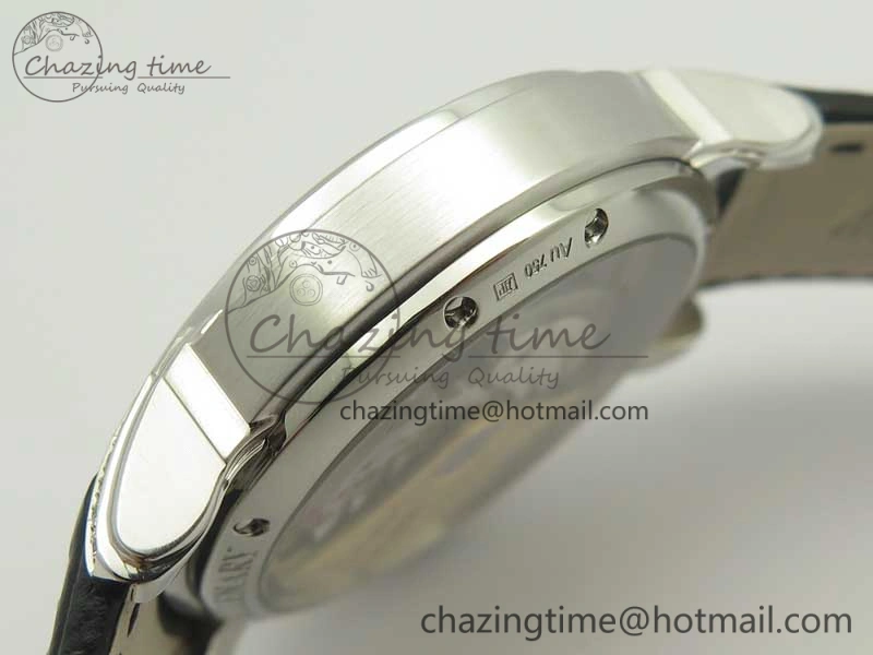 Millennium Series 15350 SS V9F 1:1 Best Edition Diamonds Bezel White Dial RG Markers on Black Leather Strap A4101