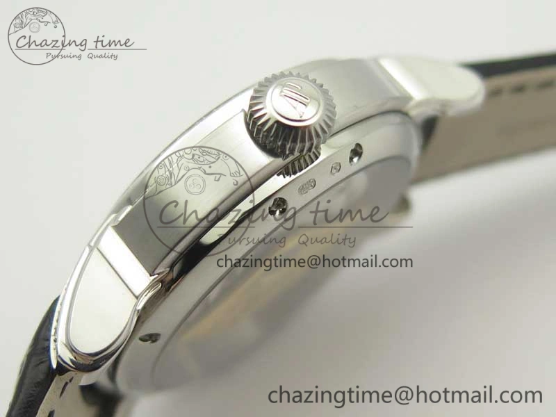 Millennium Series 15350 SS V9F 1:1 Best Edition Diamonds Bezel White Dial RG Markers on Black Leather Strap A4101