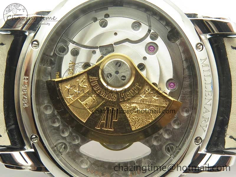 Millennium Series 15350 SS V9F 1:1 Best Edition Diamonds Bezel White Dial RG Markers on Black Leather Strap A4101