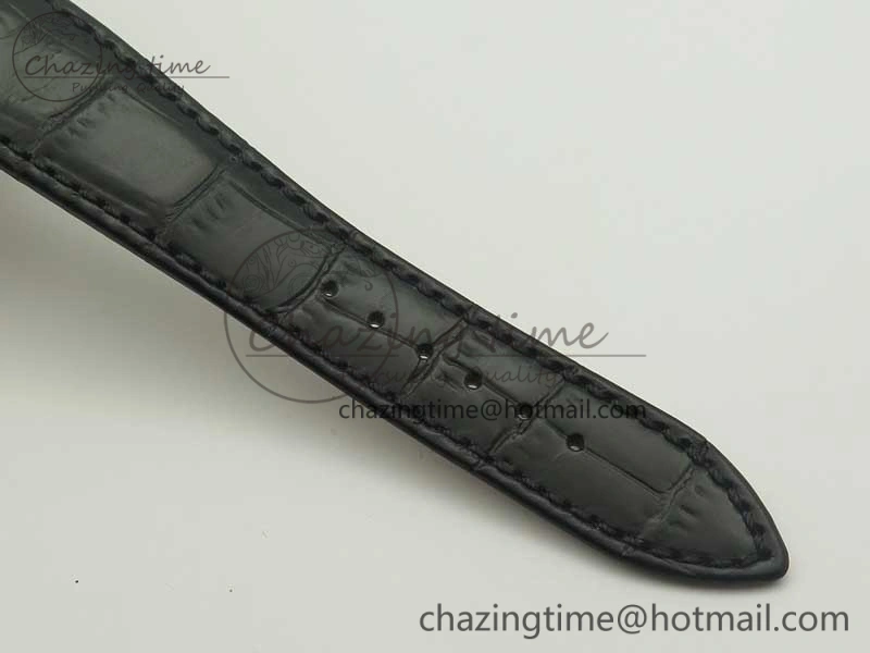 Millennium Series 15350 SS V9F 1:1 Best Edition Diamonds Bezel White Dial RG Markers on Black Leather Strap A4101