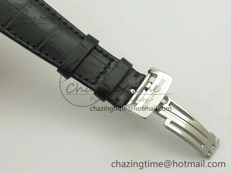 Millennium Series 15350 SS V9F 1:1 Best Edition Diamonds Bezel White Dial RG Markers on Black Leather Strap A4101
