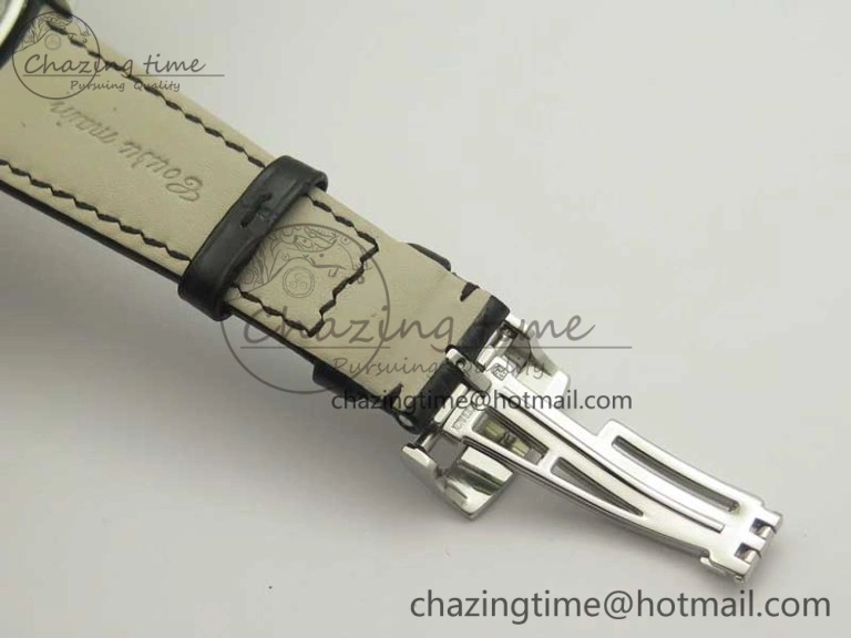 Millennium Series 15350 SS V9F 1:1 Best Edition Diamonds Bezel White Dial RG Markers on Black Leather Strap A4101