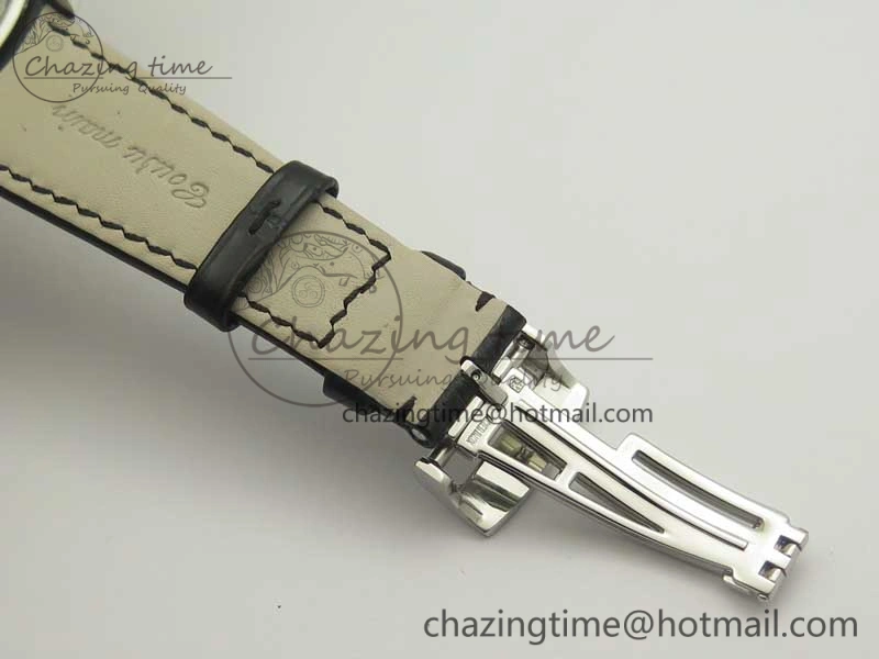 Millennium Series 15350 SS V9F 1:1 Best Edition Diamonds Bezel White Dial RG Markers on Black Leather Strap A4101