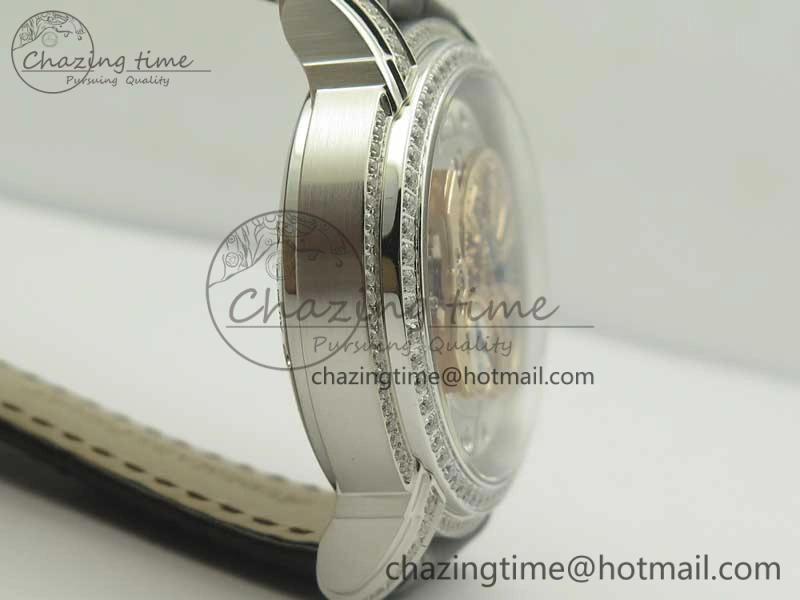 Millennium Series 15350 SS V9F 1:1 Best Edition Full Diamonds Black Markers on Brown Leather Strap A4101
