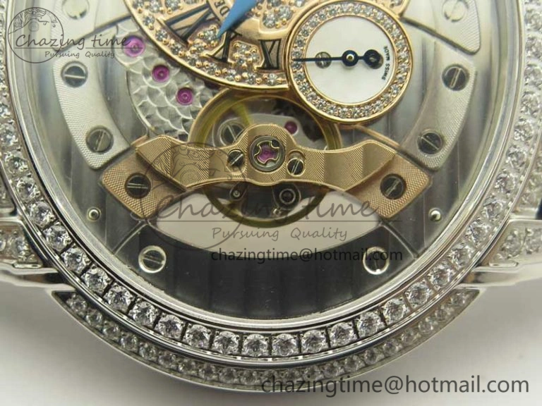 Millennium Series 15350 SS V9F 1:1 Best Edition Full Diamonds Black Markers on Brown Leather Strap A4101