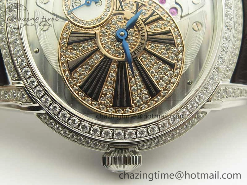 Millennium Series 15350 SS V9F 1:1 Best Edition Full Diamonds Black Markers on Brown Leather Strap A4101