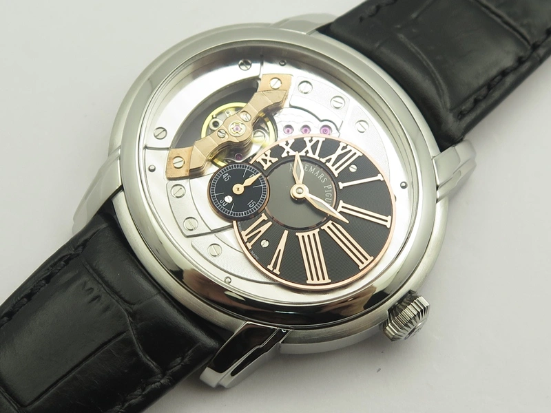 Millennium Series 15350 SS V9F 1:1 Best Edition Skeletonal Dial On Black Leather Strap A4101