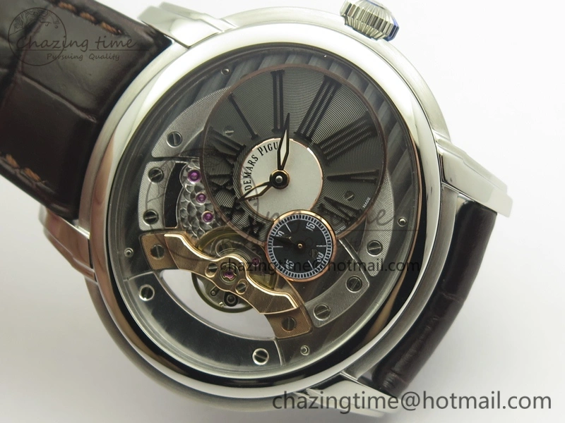 Millennium Series 15350 SS V9F 1:1 Best Edition Skeletonal Dial On Dark Brown Leather Strap A4101