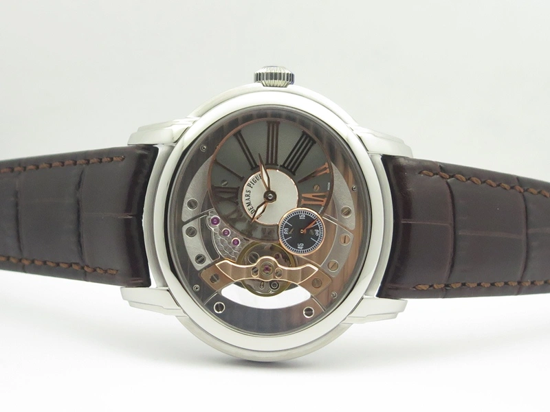 Millennium Series 15350 SS V9F 1:1 Best Edition Skeletonal Dial On Dark Brown Leather Strap A4101