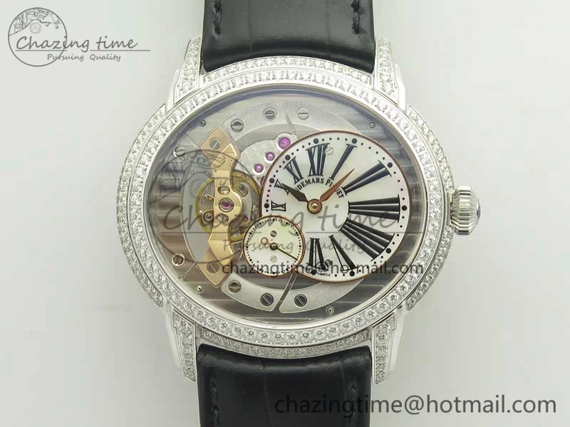 Millennium Series 15350 SS V9F 1:1 Best Edition White dial Black Diam on Black Leather Strap A4101