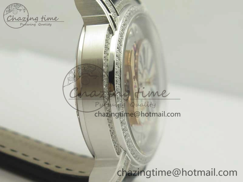 Millennium Series 15350 SS V9F 1:1 Best Edition White dial Black Diam on Black Leather Strap A4101
