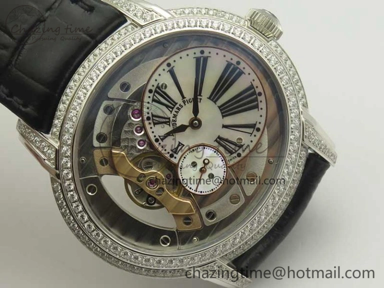 Millennium Series 15350 SS V9F 1:1 Best Edition White dial Black Diam on Black Leather Strap A4101