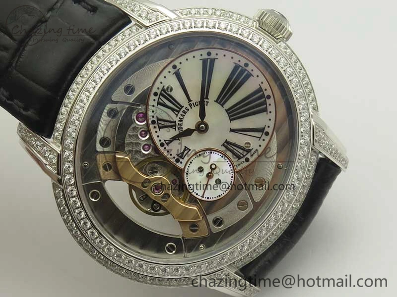 Millennium Series 15350 SS V9F 1:1 Best Edition White dial Black Diam on Black Leather Strap A4101