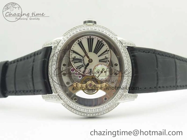 Millennium Series 15350 SS V9F 1:1 Best Edition White dial Black Diam on Black Leather Strap A4101