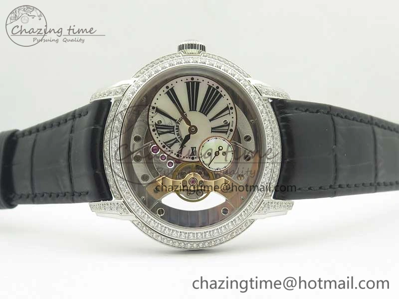 Millennium Series 15350 SS V9F 1:1 Best Edition White dial Black Diam on Black Leather Strap A4101