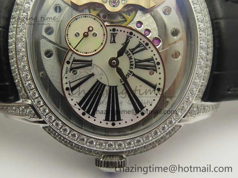 Millennium Series 15350 SS V9F 1:1 Best Edition White dial Black Diam on Black Leather Strap A4101