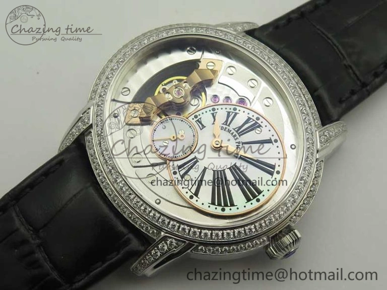 Millennium Series 15350 SS V9F 1:1 Best Edition White dial Black Diam on Black Leather Strap A4101