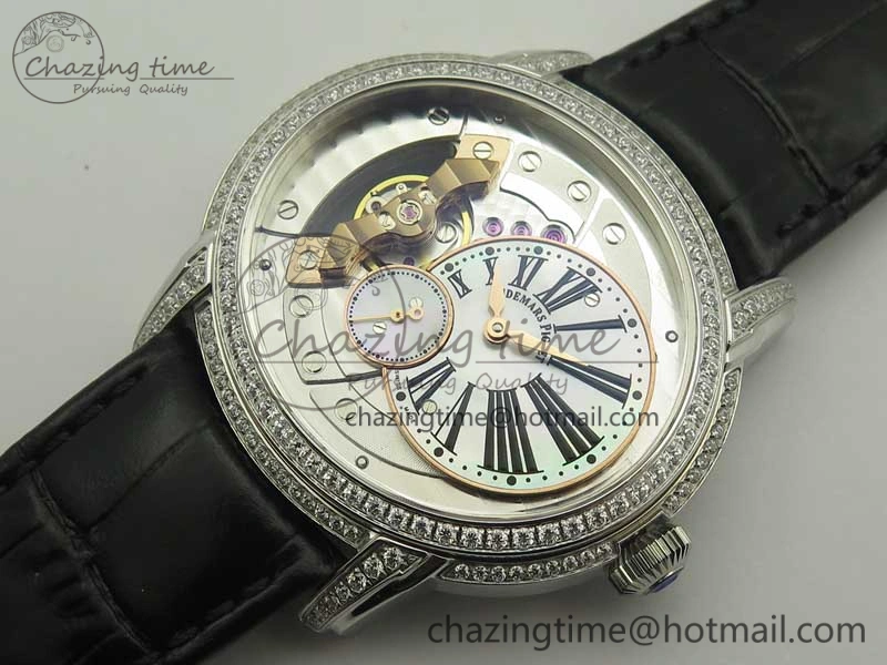 Millennium Series 15350 SS V9F 1:1 Best Edition White dial Black Diam on Black Leather Strap A4101