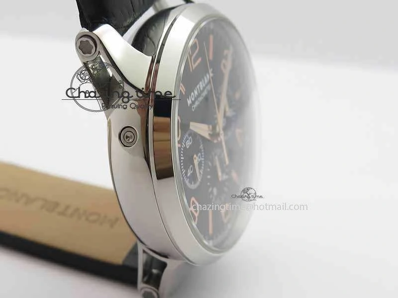 Montblanc Timewalker Chrono SS Black Dial RG Numerals On Leather Strap A7750