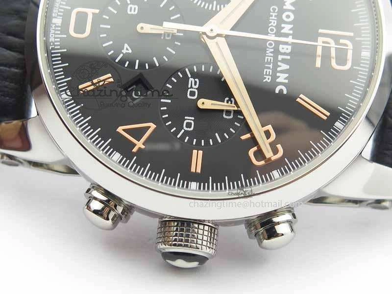 Montblanc Timewalker Chrono SS Black Dial RG Numerals On Leather Strap A7750