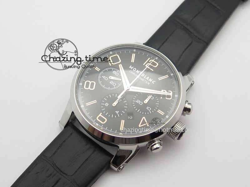 Montblanc Timewalker Chrono SS Black Dial RG Numerals On Leather Strap A7750