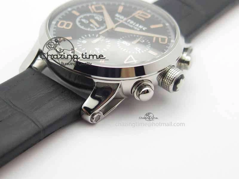 Montblanc Timewalker Chrono SS Black Dial RG Numerals On Leather Strap A7750