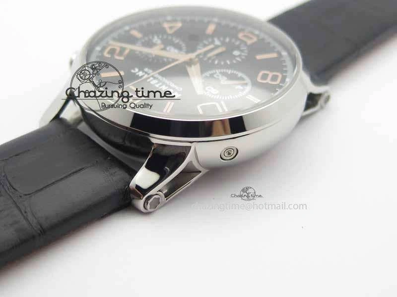 Montblanc Timewalker Chrono SS Black Dial RG Numerals On Leather Strap A7750