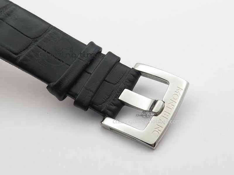 Montblanc Timewalker Chrono SS Black Dial RG Numerals On Leather Strap A7750