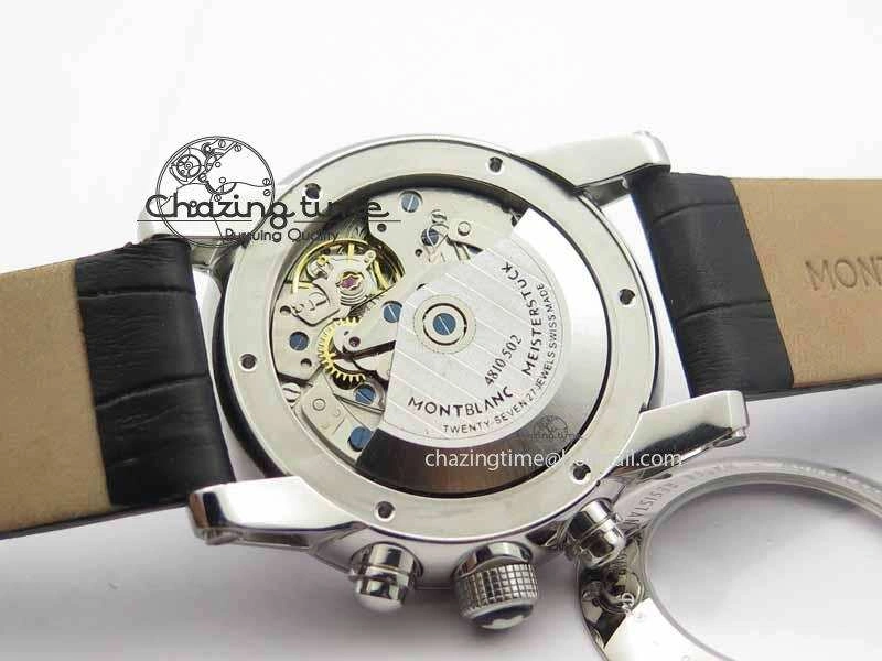 Montblanc Timewalker Chrono SS Black Dial Red 30 Sub Dial On Leather Strap A7750