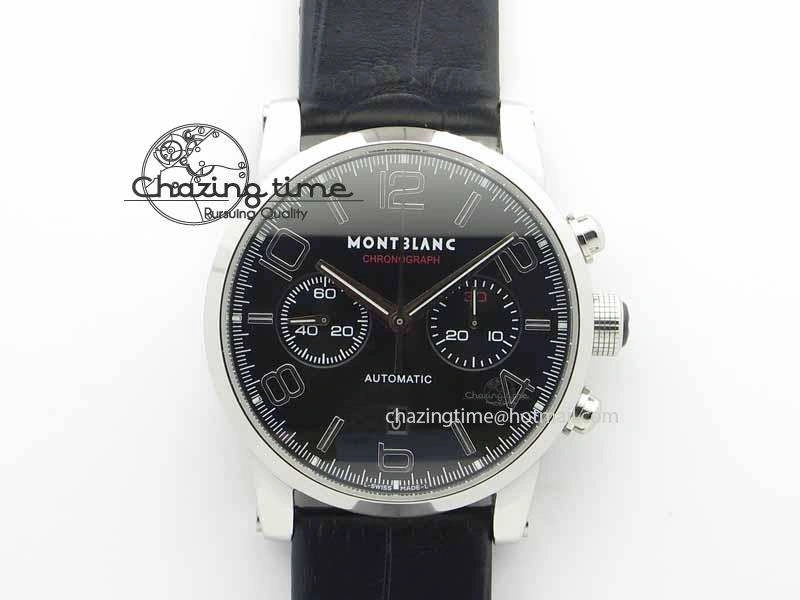 Montblanc Timewalker Chrono SS Black Dial Red 30 Sub Dial On Leather Strap A7750
