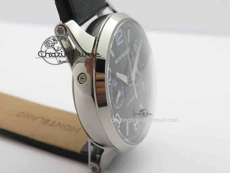 Montblanc Timewalker Chrono SS Black Dial Red 30 Sub Dial On Leather Strap A7750