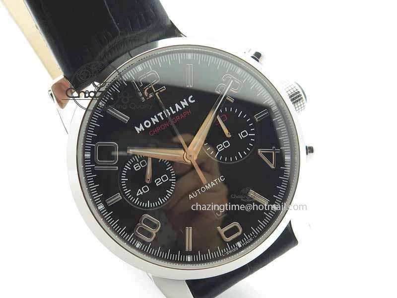 Montblanc Timewalker Chrono SS Black Dial Red 30 Sub Dial On Leather Strap A7750