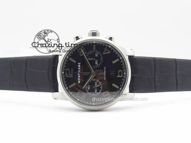 Montblanc Timewalker Chrono SS Black Dial Red 30 Sub Dial On Leather Strap A7750