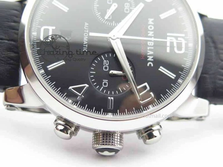 Montblanc Timewalker Chrono SS Black Dial Red 30 Sub Dial On Leather Strap A7750