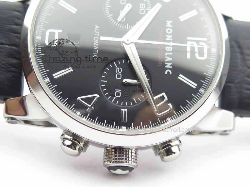 Montblanc Timewalker Chrono SS Black Dial Red 30 Sub Dial On Leather Strap A7750