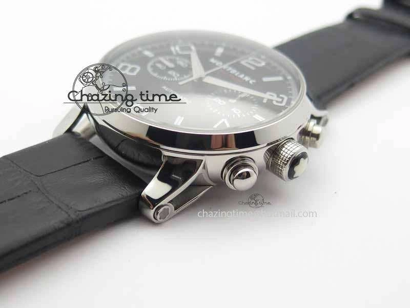Montblanc Timewalker Chrono SS Black Dial Red 30 Sub Dial On Leather Strap A7750