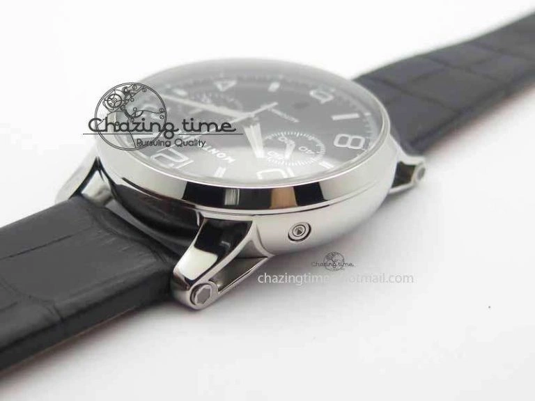 Montblanc Timewalker Chrono SS Black Dial Red 30 Sub Dial On Leather Strap A7750