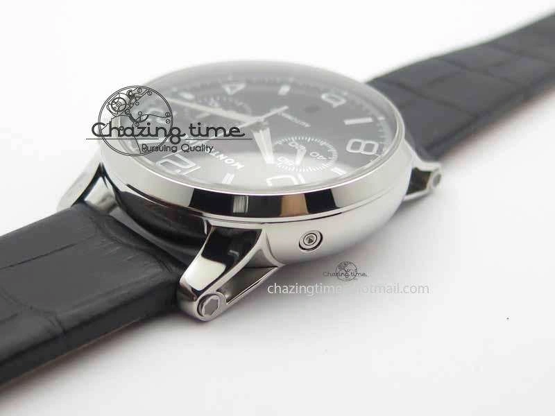 Montblanc Timewalker Chrono SS Black Dial Red 30 Sub Dial On Leather Strap A7750