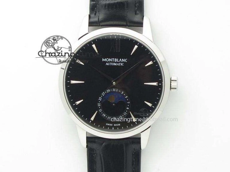 Montblanc Timewalker Chrono SS Black Dial Red 30 Sub Dial On Leather Strap A7750